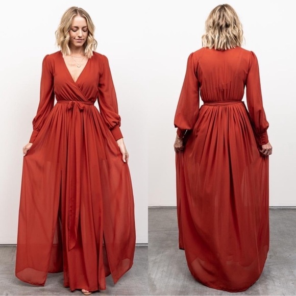 Baltic Born Celine Rust Faux Wrap Maxi Dress Bridesmaid Formal Wedding Guest - Picture 5 of 16